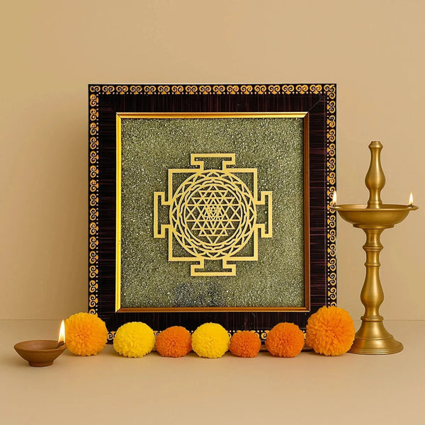 Shree Yantra on Pyrite Frame – Wealth, Prosperity & Vastu Protection
