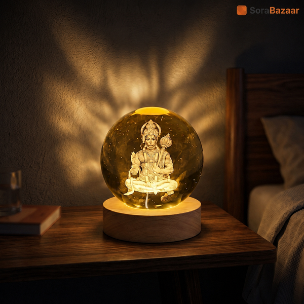 Lord Hanuman 3D Crystal Ball LED Night Lamp